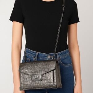 The Kooples Emily Small‎ Crocodile-Effect Embossed Metallic Leather Bag – NWT
